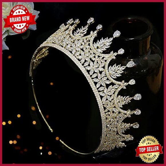 Cubic Zirconia Platinum Tiara Crown for Wedding Bridal Birthday Events